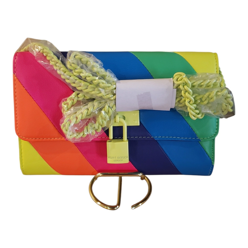 Kurt Geiger Rainbow Stripe Leather Crossbody - Neon Multicolor NWT! - Picture 3 of 10